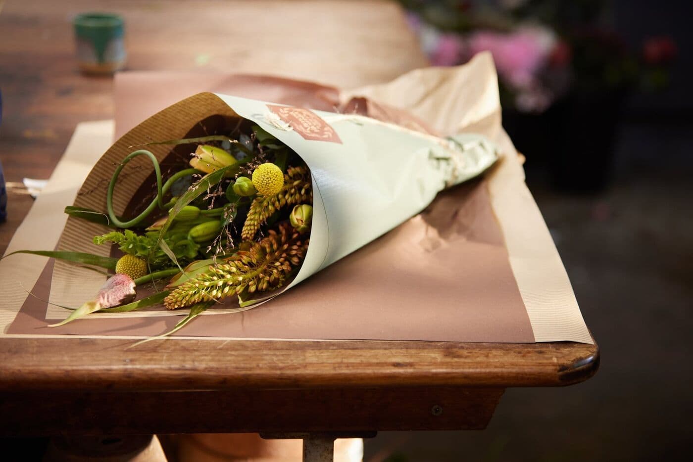 Close-up of a bouquet by the window